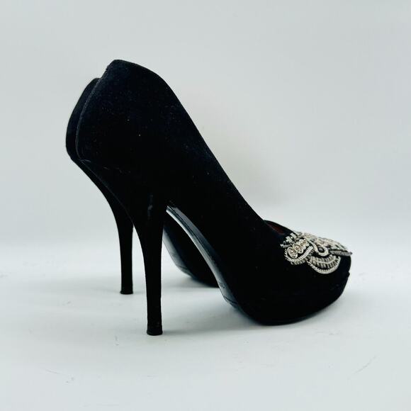 Dries van Noten Shoes Womens 6.5 Black Suede Heels Silver Beaded Chain Stilettos - Picture 8 of 12